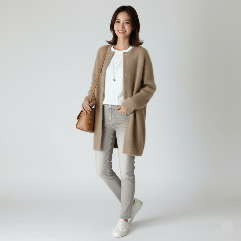 Elegante Strickjacke Damen – Bequemer Cardigan in Cremeweiß und Kaffee, Langarm, Größen XS–XXL 7
