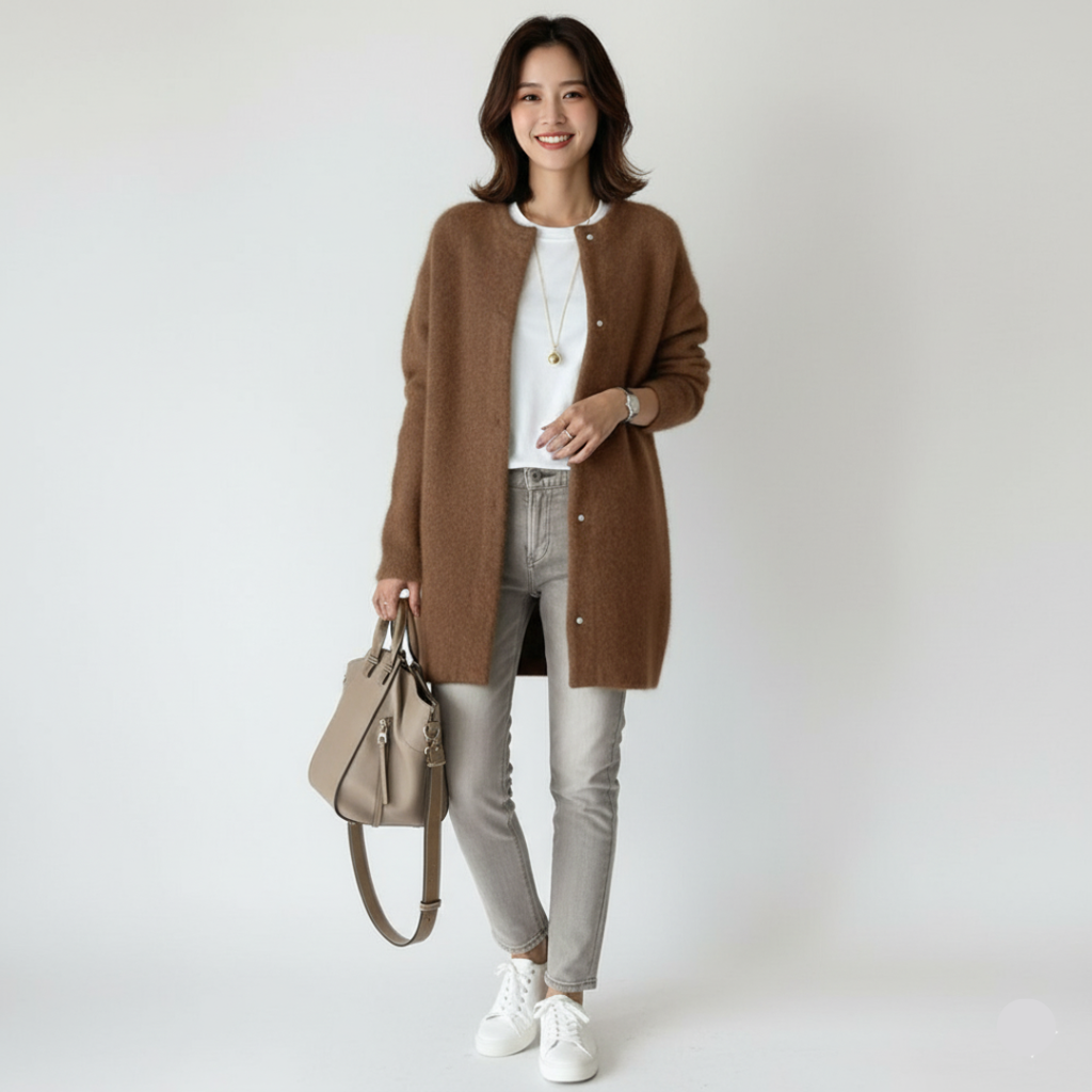 Elegante Strickjacke Damen – Bequemer Cardigan in Cremeweiß und Kaffee, Langarm, Größen XS–XXL 7