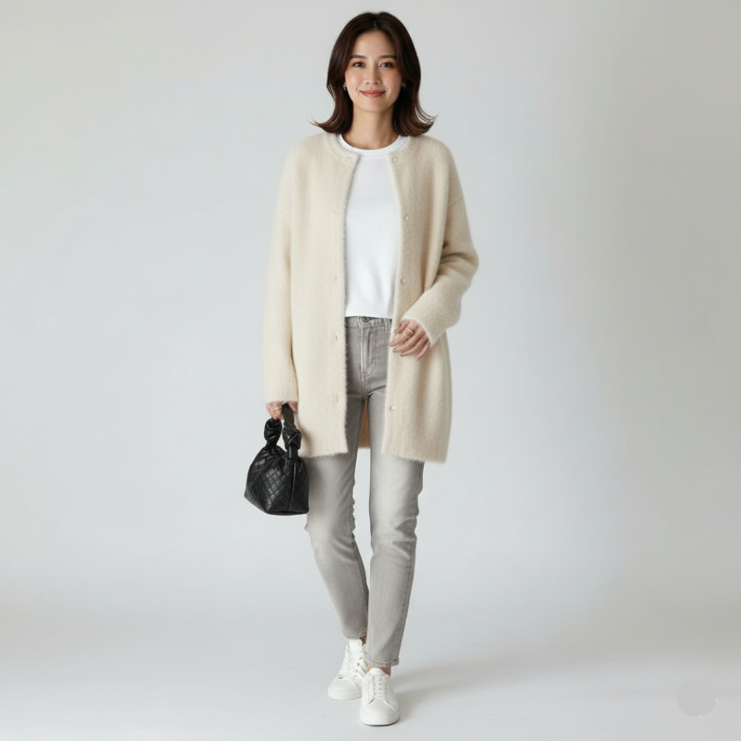 Elegante Strickjacke Damen – Bequemer Cardigan in Cremeweiß und Kaffee, Langarm, Größen XS–XXL 7