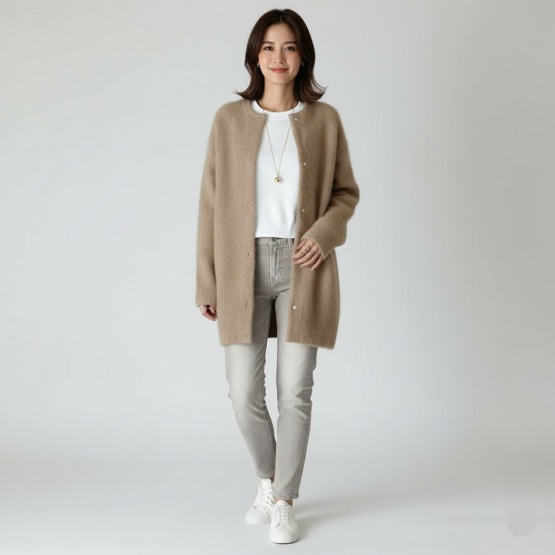 Elegante Strickjacke Damen – Bequemer Cardigan in Cremeweiß und Kaffee, Langarm, Größen XS–XXL 7