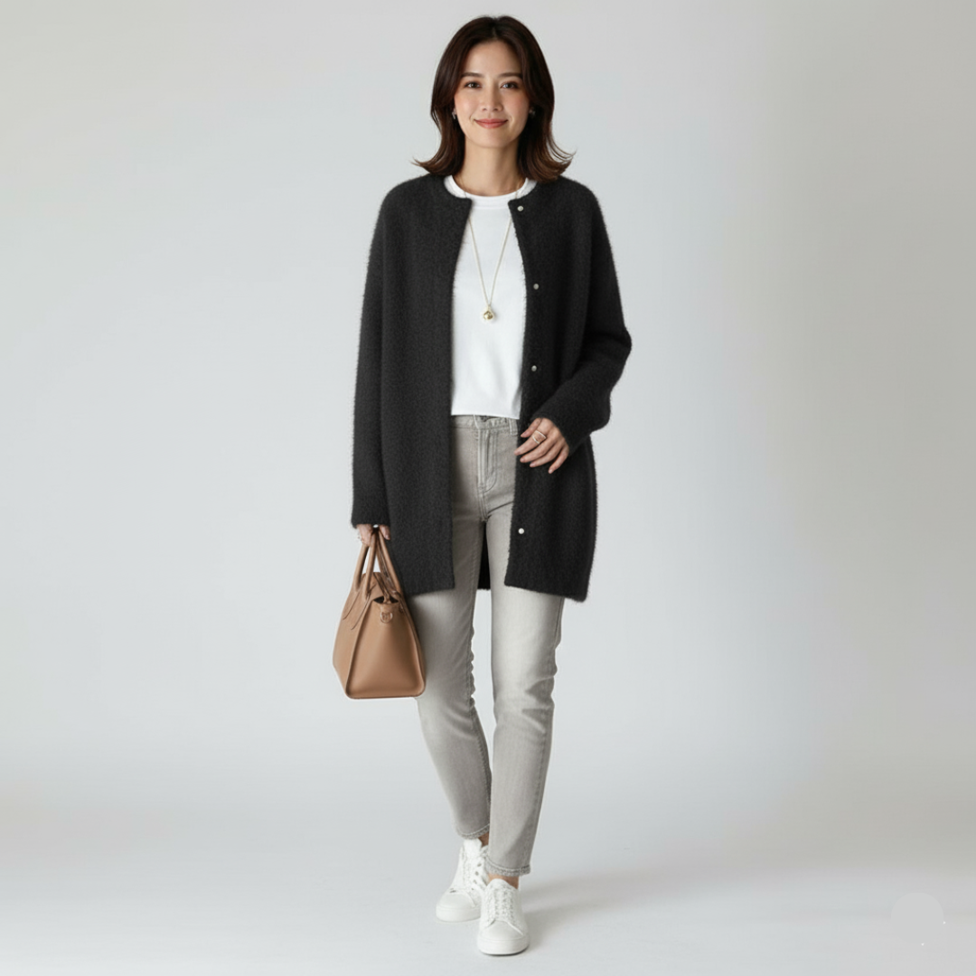 Elegante Strickjacke Damen – Bequemer Cardigan in Cremeweiß und Kaffee, Langarm, Größen XS–XXL 7