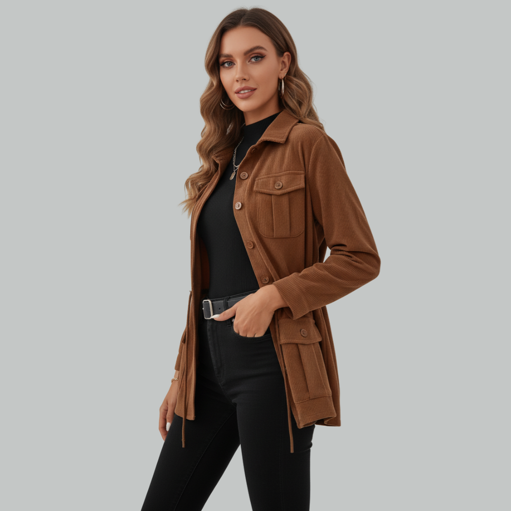 Marie - Damen Cordjacke mit Taschen | Trendige Herbstjacke für Frauen - Modische Damenjacke für den Herbst